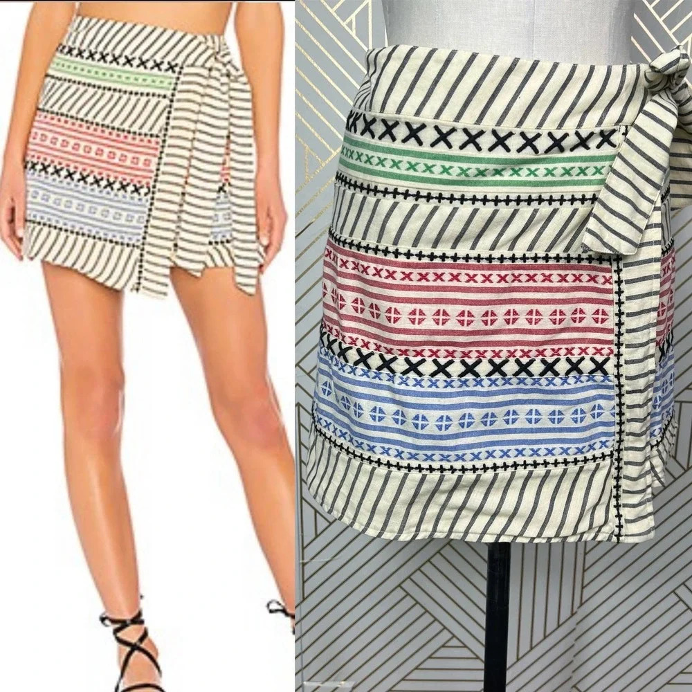 Dodo Bar Or Leonil Mini Wrap Skirt in Colorful Embroidered Size Medium